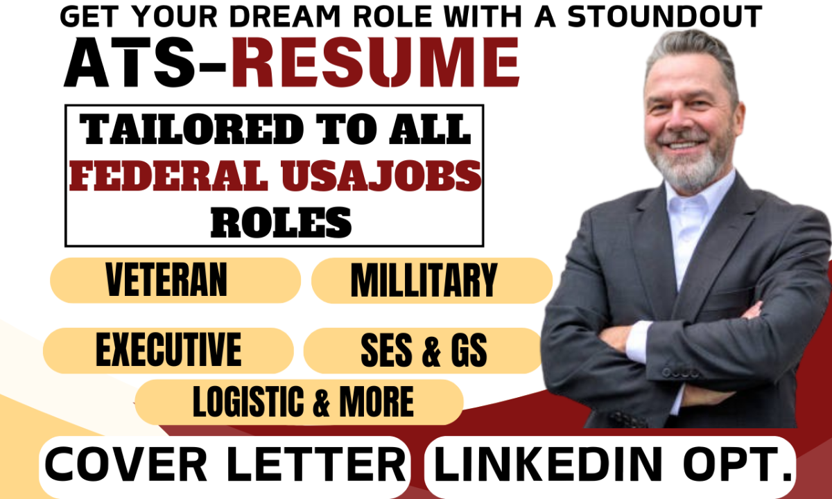 I Will Write Executive, Military, Veteran, GS Level, SES, NASA USAJobs, Federal Resume