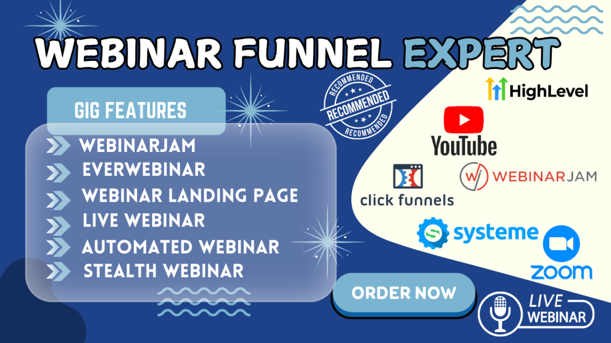 I Will Setup Webinar Funnel and Automations with WebinarJam, EverWebinar, and ClickFunnels