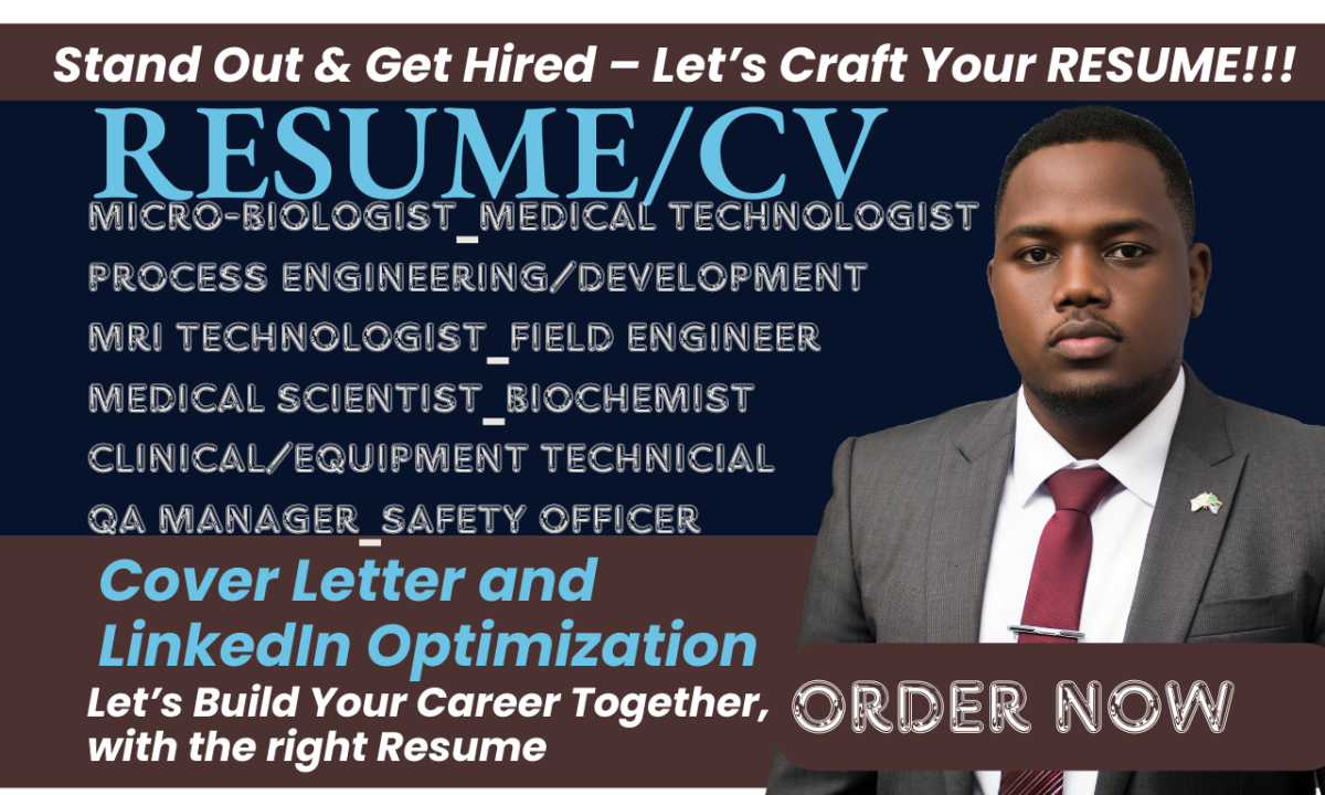 I Will Create Job-Winning Biotech Resumes, Pharmacy Medical MRI Technologist CVs, and QA Resumes