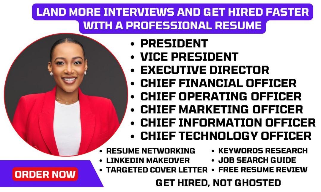 I Will Write Your Senior, Executive, Director, President, VP, CXO, HR, CSO Resume