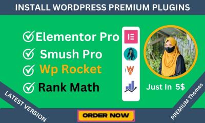 I Will Install Elementor Pro, WP Rocket, Smush Pro, and Rank Math Premium WordPress Plugins