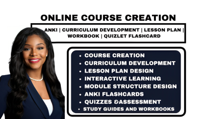 I Will Create Online Course Content, Lesson Plan Curriculum, Anki and Quizlet Flashcards