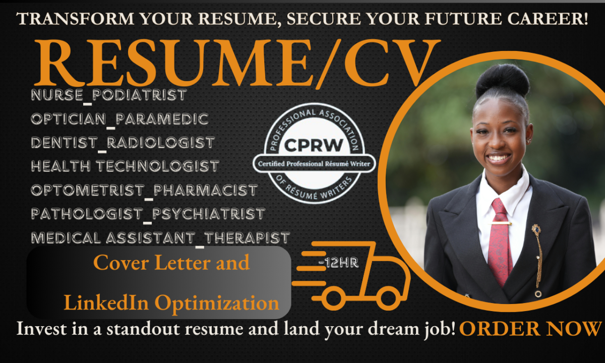 I Will Deliver Health Resume for Optometrist, Midwife, Podiatrist, Radiologist, and Paramedic CV