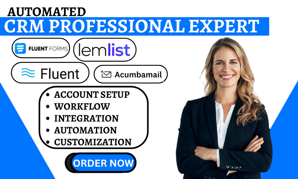 I Will Set Up Fluent CRM, Fluent Form, Accumbamail, and Lemlist Account Automation VA