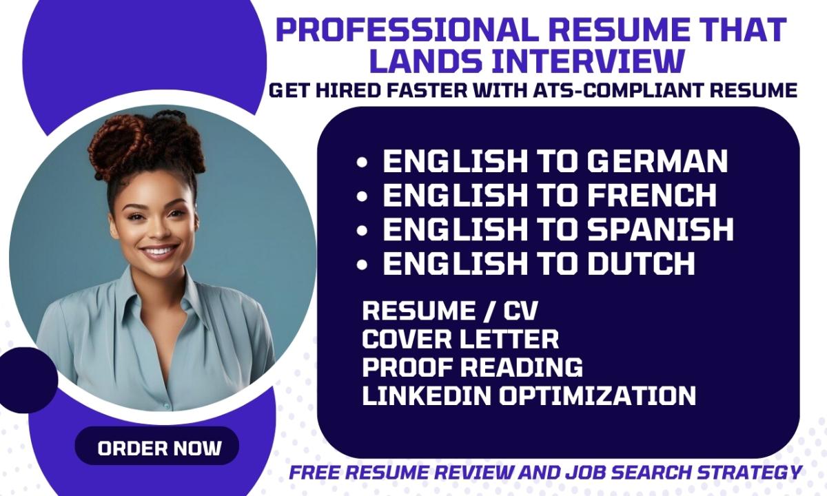 I Will Translate Your Resume from German, French, Spanish, and Dutch to English