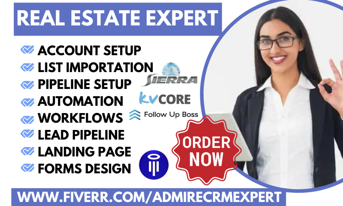 Expert Setup of Lofty CRM, KVCore, IDX, Follow Up Boss, Chime, KV Core CRM, and Sierra Interactive