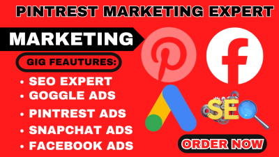 I Will Be Your Pinterest Marketing Manager, Google Ads, Snapchat Ads, Facebook Ads, SEO