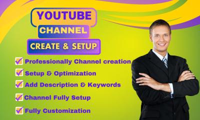 I Will Professionally Create and Set Up Your YouTube Channel with Banner, Logo, and SEO