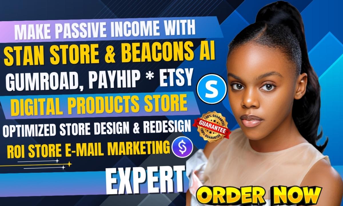 I Will Create Stunning Designs for Stan Store, Payhip, Beacons AI, Gumroad, Pensight, and Marketing Strategies