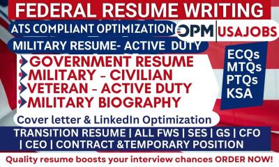 I Will Write Federal Resume KSA ECQs for Executive Government Military Veteran USAJOBS