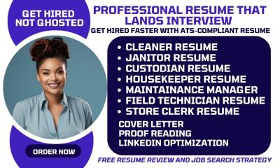 I will write cleaner custodian housekeeper janitor field technician stock clerk resume