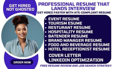 I will write a hospitality, tourism, restaurant, manager, chef, bartender resume