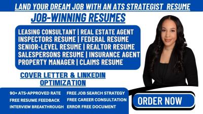 I will write leasing consultant resumes, real estate, inspectors realtors, salespersons