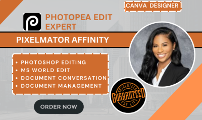 I will edit any photo image with, photopea gimp pixelmator affinity designer