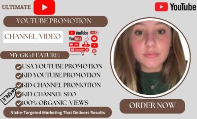 I will do organic youtube promotion USA channel promotion to boost views