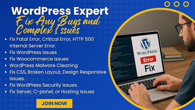 I Will Fix Your WordPress WooCommerce Issues and Resolve Any Bug in PHP, HTML, CSS, CPanel