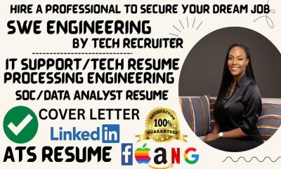 I Will Write FAANG, Software Engineer, Data Analyst, Tech, IT, SOC, QA Resumes in 24 Hours