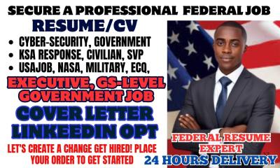 I will write ats optimized federal resume cover letter LinkedIn for USA jobs military