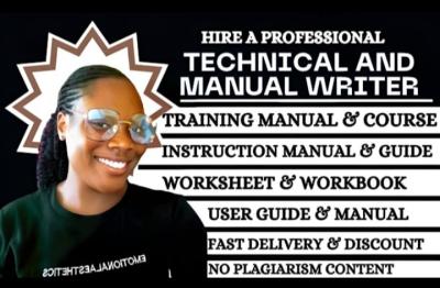 I will create, edit instruction training manual, user guide, workbook, digital brochure