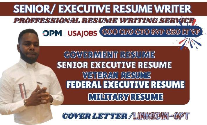 I will write senior executive resume, director, VP, CEO resume, cover letter, and LinkedIn profile