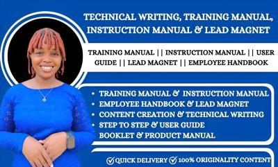 I will create training manual, instruction manual, user manual, employee handbook, PPT