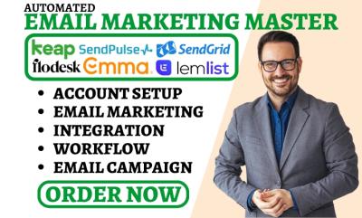 I will setup Emma MailMunch SendFox Lemlist SendPulse SendGrid Flodesk Keap Automation
