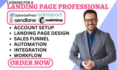 I will design SendLane Ontraport Landing Page OptimizePress Mailchimp Sales Funnel