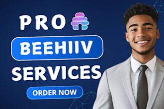 I will setup beehiiv account, beehiiv ai newsletter template design, beehive landing page