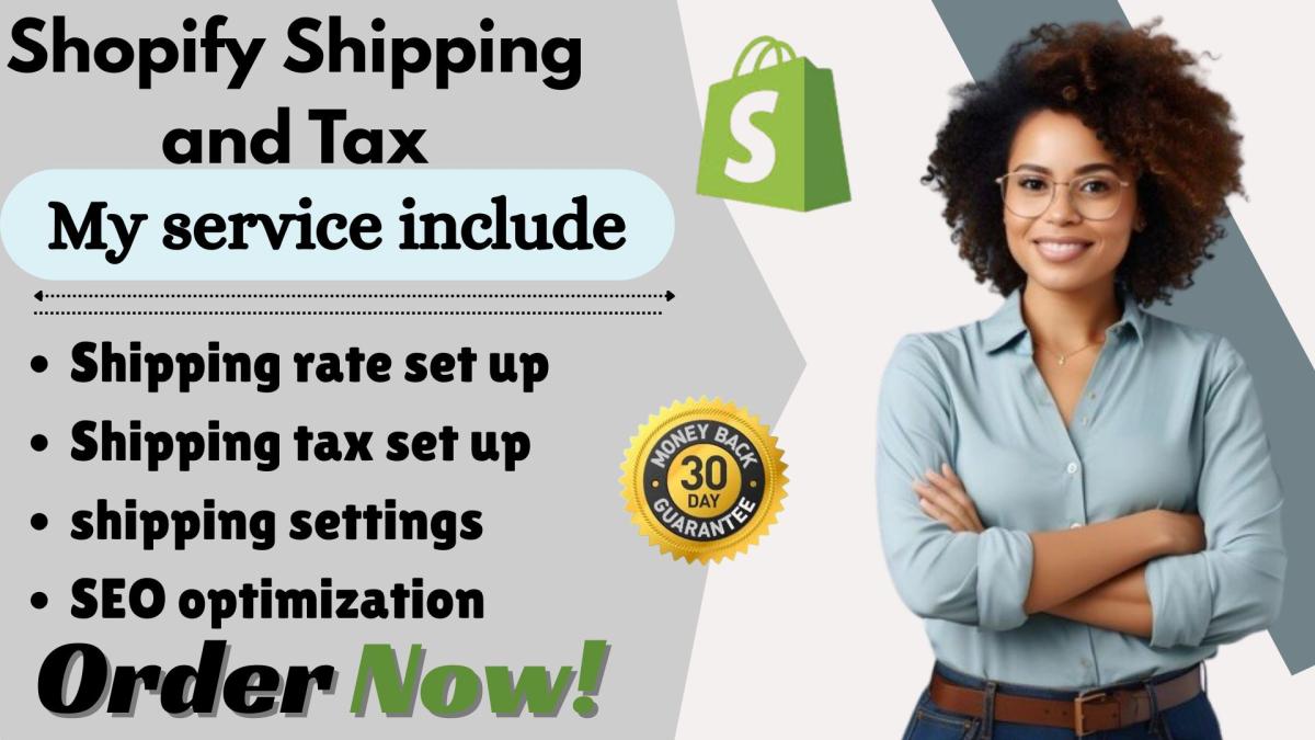 I will set up Shopify shipping, Shopify tax, Shopify shipping, Shopify tax