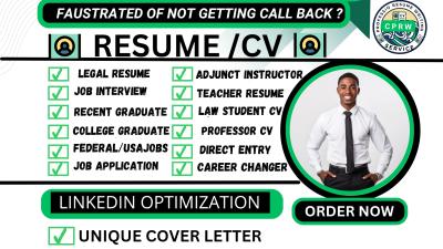 I will write teacher resume, adjunct instructor CV, student law, professor CV