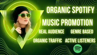 I will organic spotify music promotion to increase spotify monthly listeners, music ads