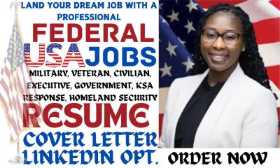I will write federal, usajob, military, veteran, government, naval resume, KSA response