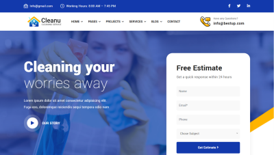 I will build cleaning service website, office, house cleaning, booking Koala website