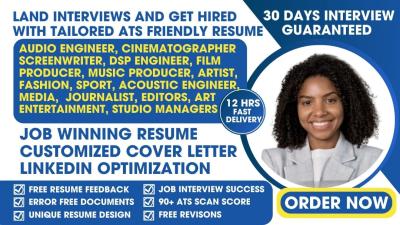 I will write audio engineer, cinematographer, screenwriter, DSP, sound engineer resume
