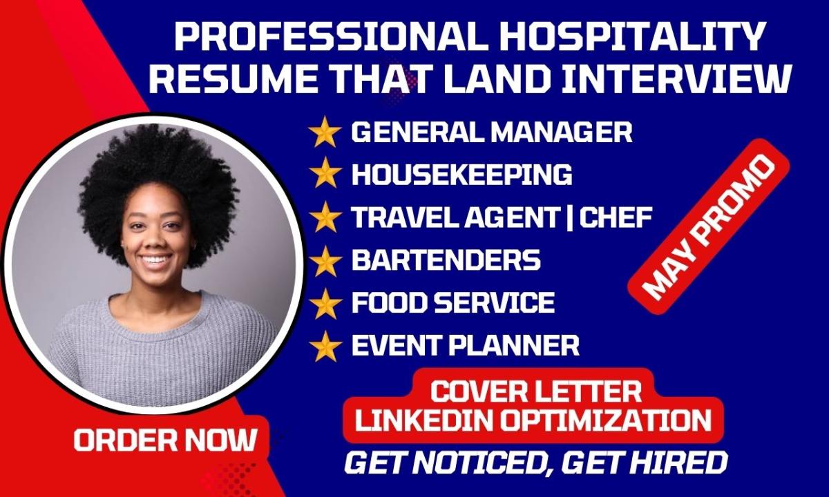 I Will Write Chef, Hotel Managers, Housekeeping, Bartenders and Hospitality Resume