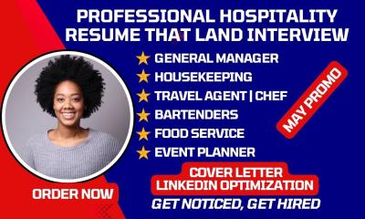 I Will Write Chef, Hotel Managers, Housekeeping, Bartenders and Hospitality Resume