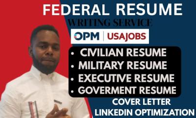 I will write professional ATS federal resume executive resume cover letter and LinkedIn