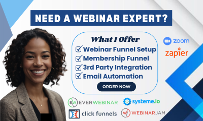 I Will Build Webinar, Membership Funnel, Automation, EverWebinar, WebinarJam, GHL, Systeme
