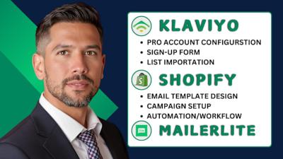 I Will Do Klaviyo Email Marketing Flows for Shopify, MailerLite Landing Page Automation