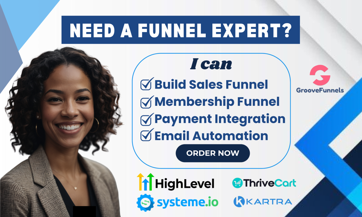 I Will Design GoHighLevel, ThriveCart, GrooveFunnels, and Systeme.io Sales or Membership Funnels