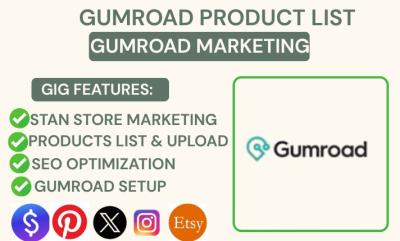 I will do Gumroad Product Listing, Gumroad Marketing, Stan Store Setup and Marketing