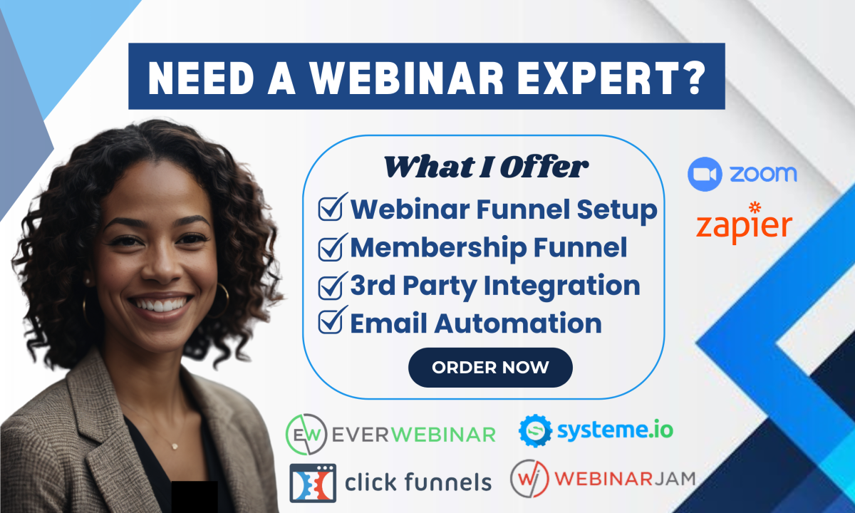 I Will Build Webinar, Membership Funnel, Automation, EverWebinar, WebinarJam, GHL, Systeme