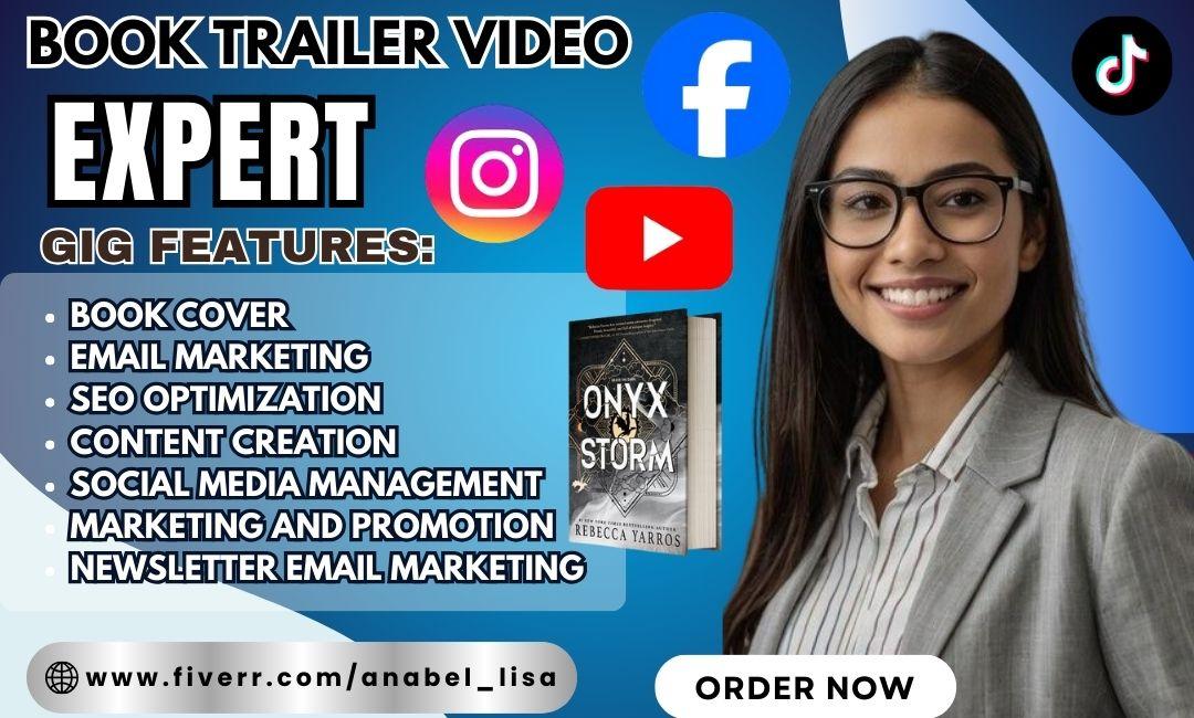 I will create an engaging book trailer video with a cinematic book promo for marketing