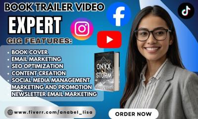 I will create an engaging book trailer video with a cinematic book promo for marketing