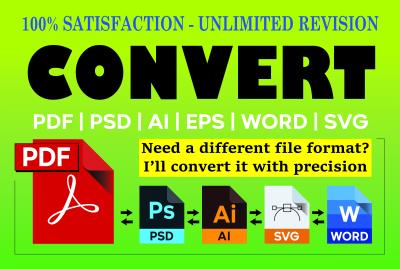 I will convert PDF files to editable Word, PSD, AI, or SVG formats