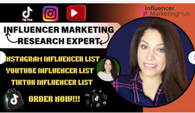 I will research and provide influencer lists for Instagram, TikTok, YouTube marketing