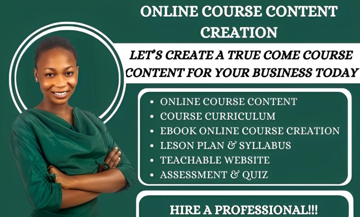I will create ebook, online course, online course creation, lesson plan on Teachable