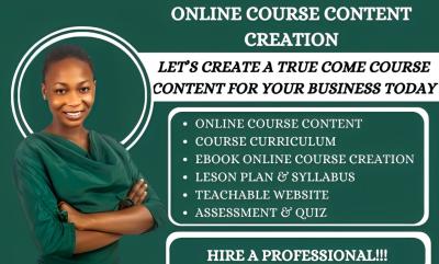 I will create ebook, online course, online course creation, lesson plan on Teachable