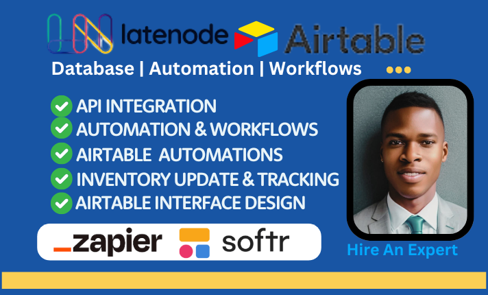 I will Latenode Workflow, Airtable Database, Airtable Automation, Interface, Script AI
