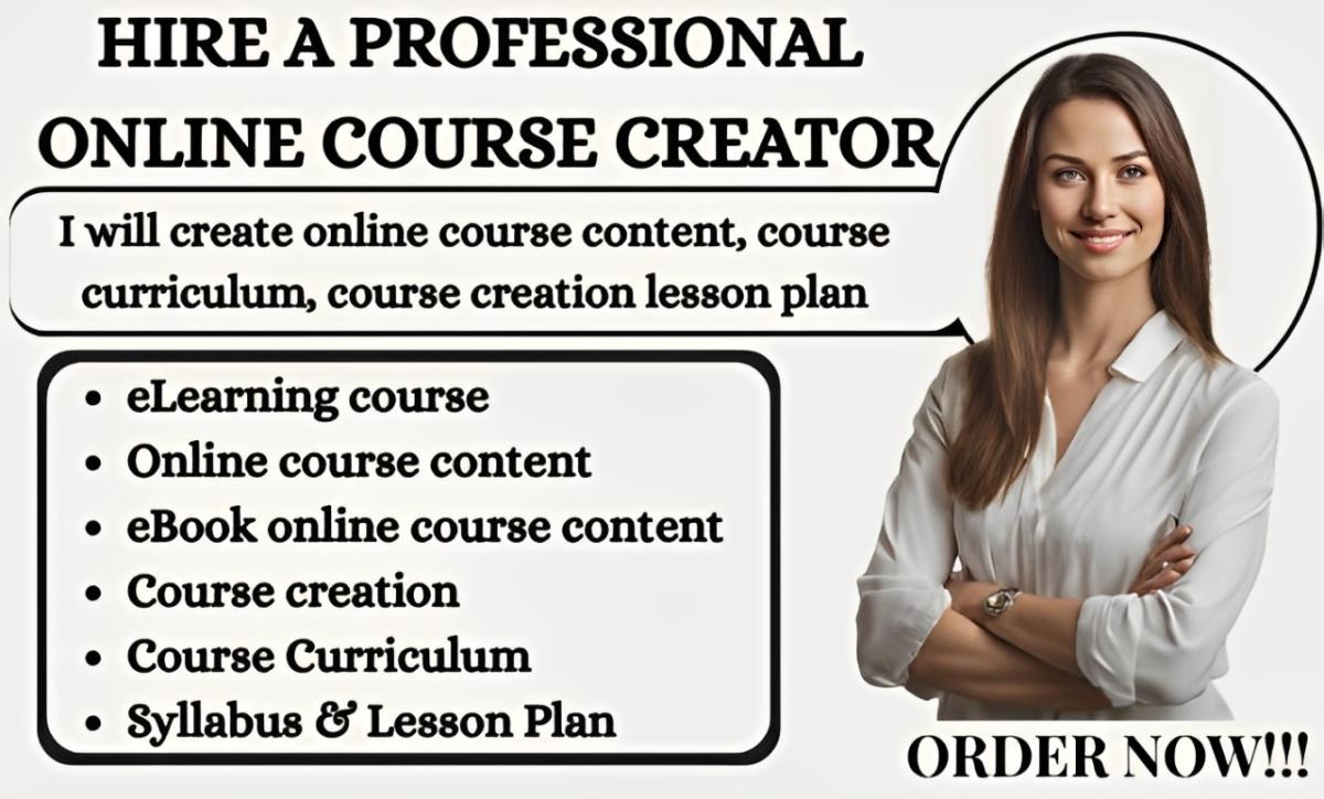 I will create online course creation, ebook online course, lesson plan on teachable